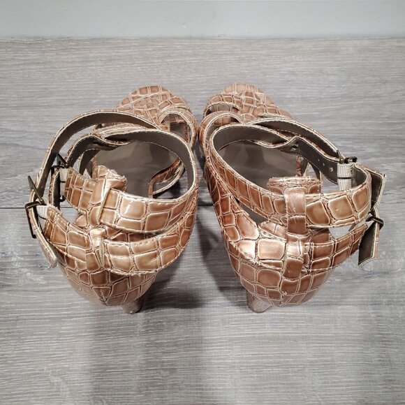 Lane Bryant Women's Brown Faux Reptile Double Strap Heels Shoes Open Toe SZ 9W - Picture 5 of 15